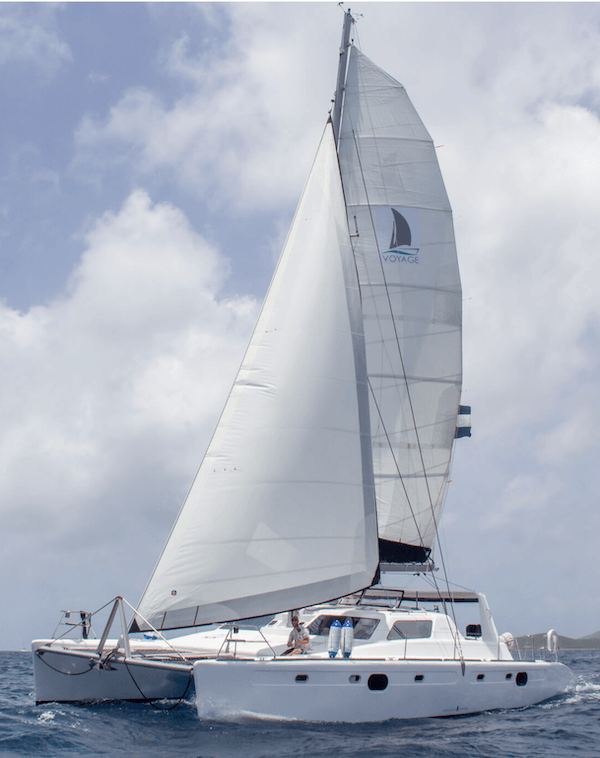 Voyage 480 catamaran sailing