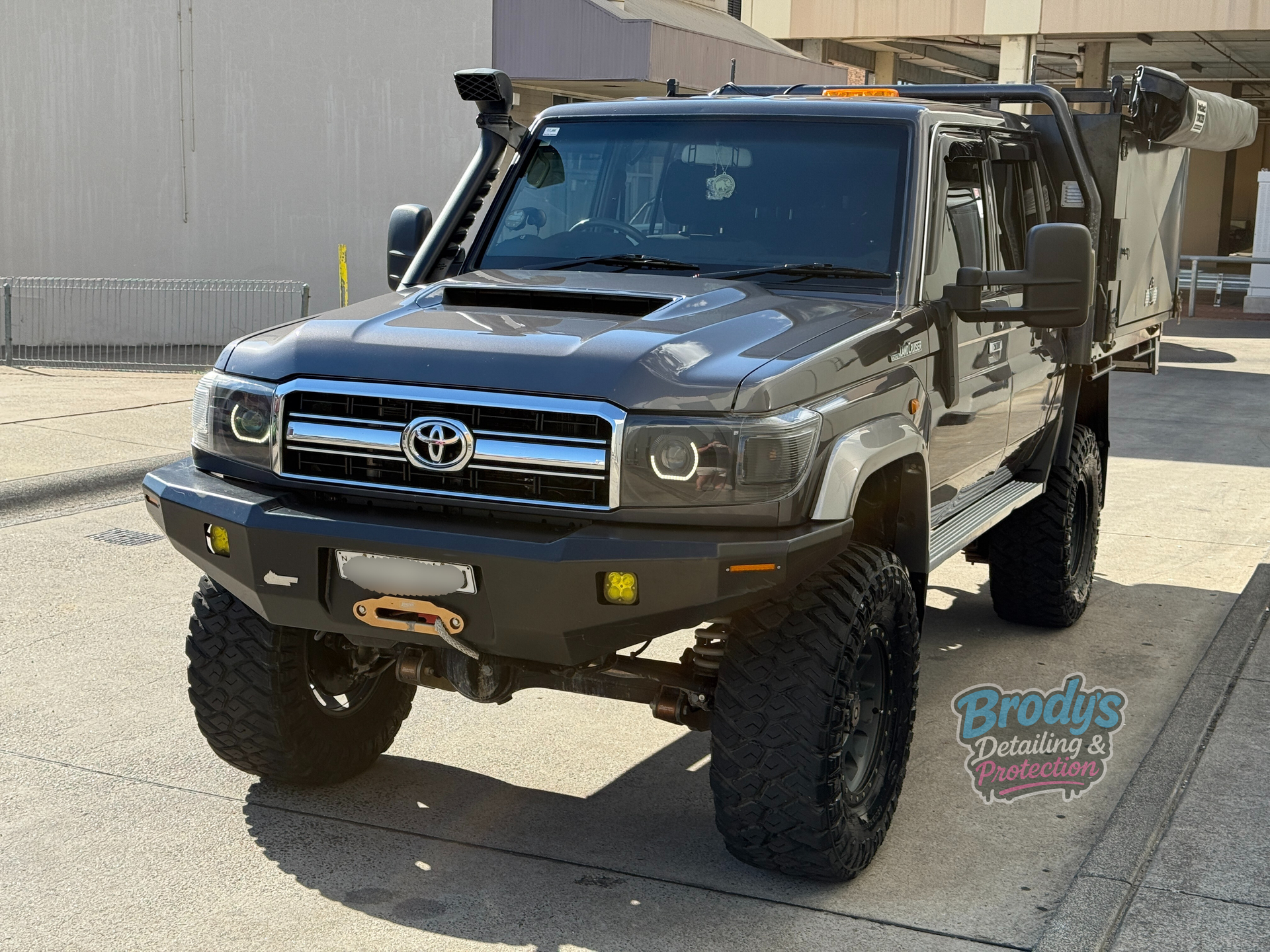 Dark Grey Toyota Land Cruiser Modified With Off-road Features — Brody’s Car Detailing In Tamworth, NSW