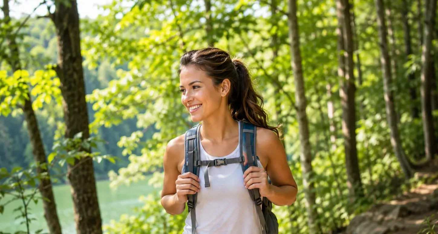 Active hiker enjoying nature, representing healthy aging and cellular energy supported by NIAGEN NAD