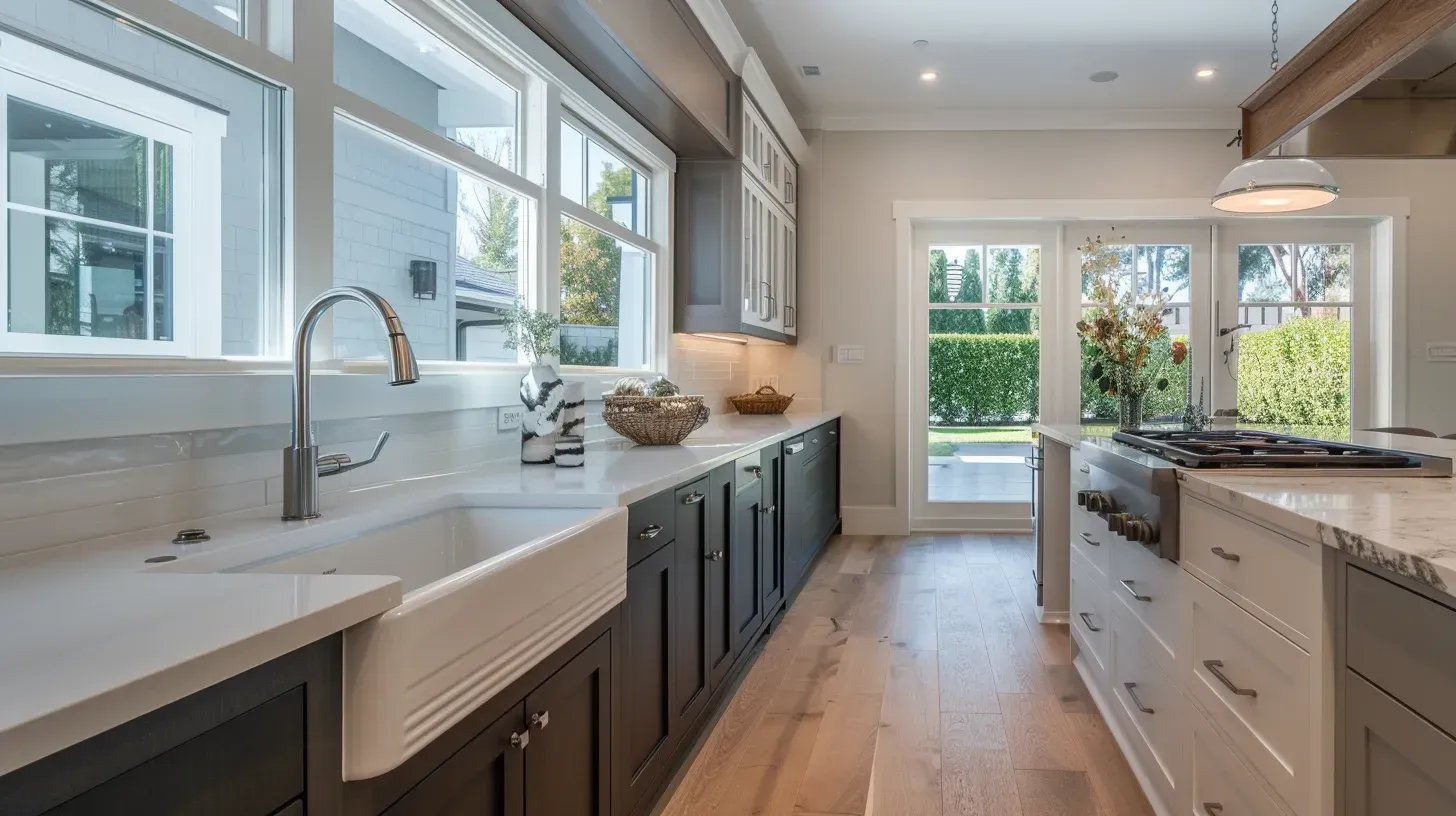 Vancouver kitchen renovation showcasing custom cabinetry installation, quartz slab countertops, tile backsplash design, hardwood flooring upgrade, and professional kitchen remodeling services in Vancouver BC.
Modern kitchen remodeling Vancouver BC featuring open-concept layout redesign, structural wall removal, granite island installation, and licensed design-build contractors.
Luxury kitchen renovation Vancouver with marble waterfall island, bespoke millwork cabinetry, premium appliance integration, and recessed LED lighting.
Contemporary Vancouver kitchen remodel highlighting shaker cabinets, quartz countertop replacement, glass backsplash installation, and vinyl plank flooring.