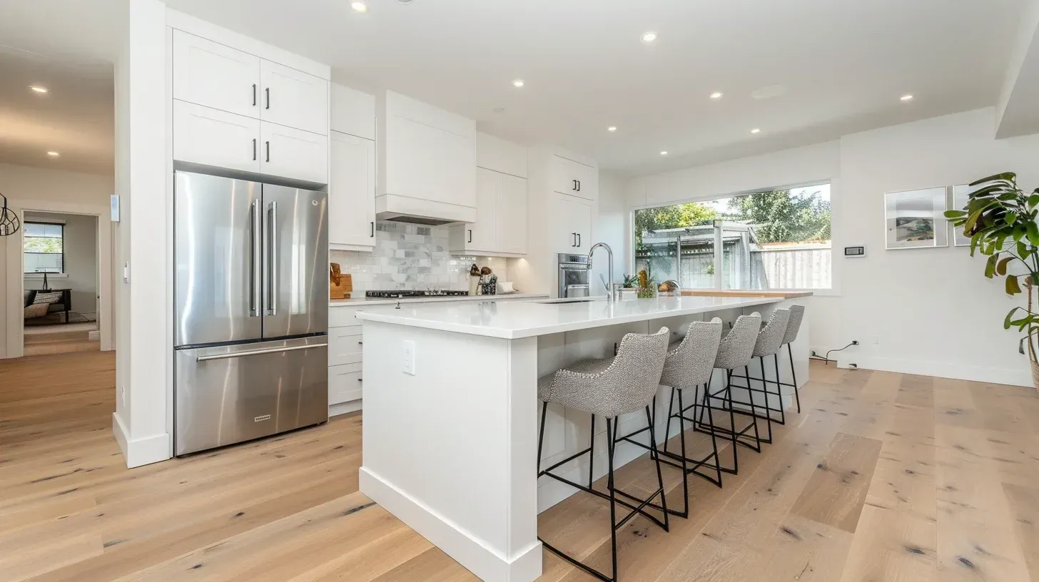 Vancouver kitchen renovation featuring custom shaker cabinetry, quartz slab countertops, waterfall island installation, tile backsplash design, hardwood flooring upgrade, and professional kitchen remodeling in Vancouver BC.
Modern kitchen remodeling Vancouver BC with open-concept layout redesign, structural beam installation, granite island seating area, and licensed design-build contractors.
Luxury kitchen renovation Vancouver showcasing marble waterfall island, bespoke millwork cabinetry, integrated smart appliances, and recessed LED lighting system.
Contemporary Vancouver kitchen remodel including cabinet refacing, quartz countertop replacement, glass backsplash installation, and vinyl plank flooring modernization.