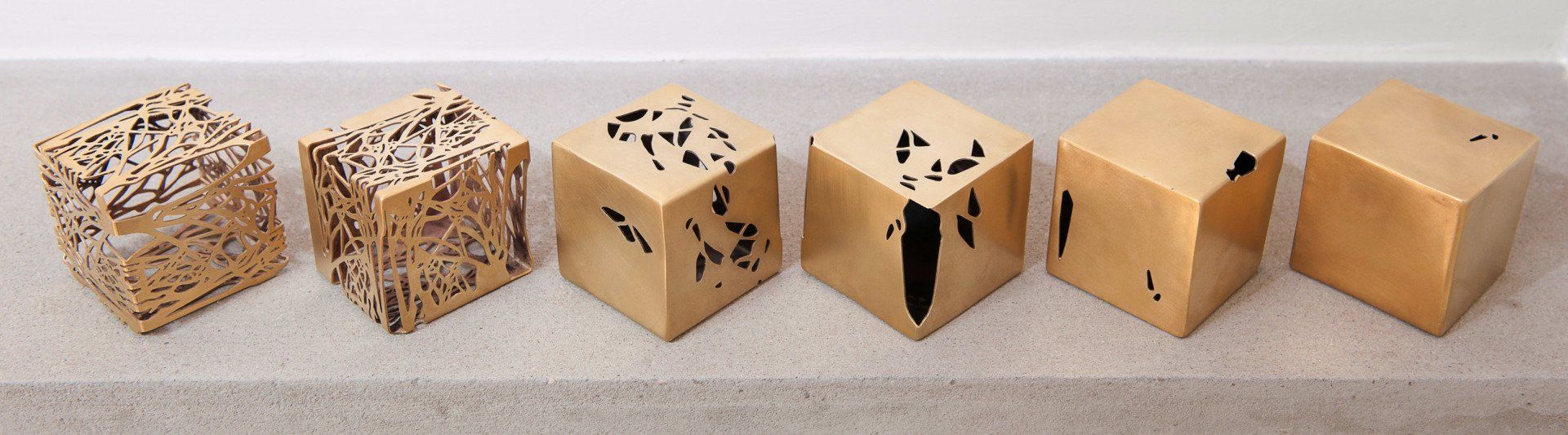 'SCSS' laser cut, hand formed gold boxes ©Libby Day Design
