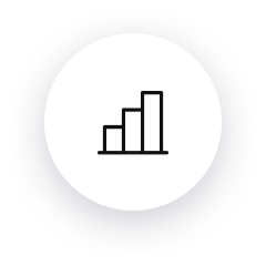 A line graph icon in a white circle on a white background.