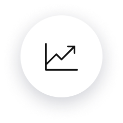 A line graph with an arrow pointing up in a white circle.