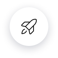 A rocket icon in a white circle on a white background.