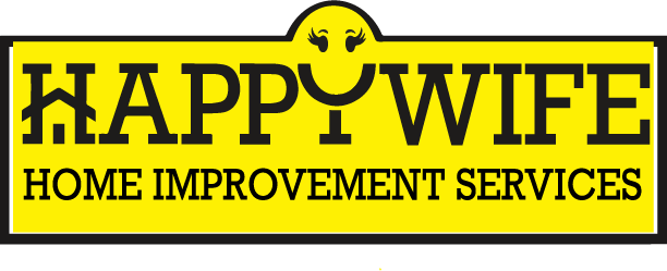 A yellow sign that says happy wife home improvement services
