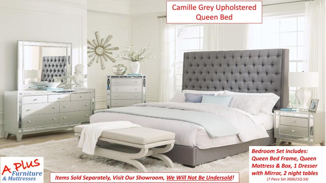 Upholstered Bed — Camille Grey Upholstered Queen Bed in Hemet, CA