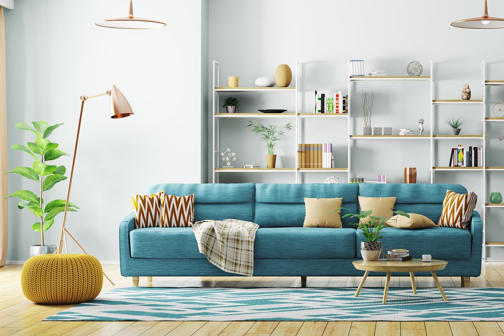 Furniture Retail — Living Room with Blue Couch in Hemet, CA
