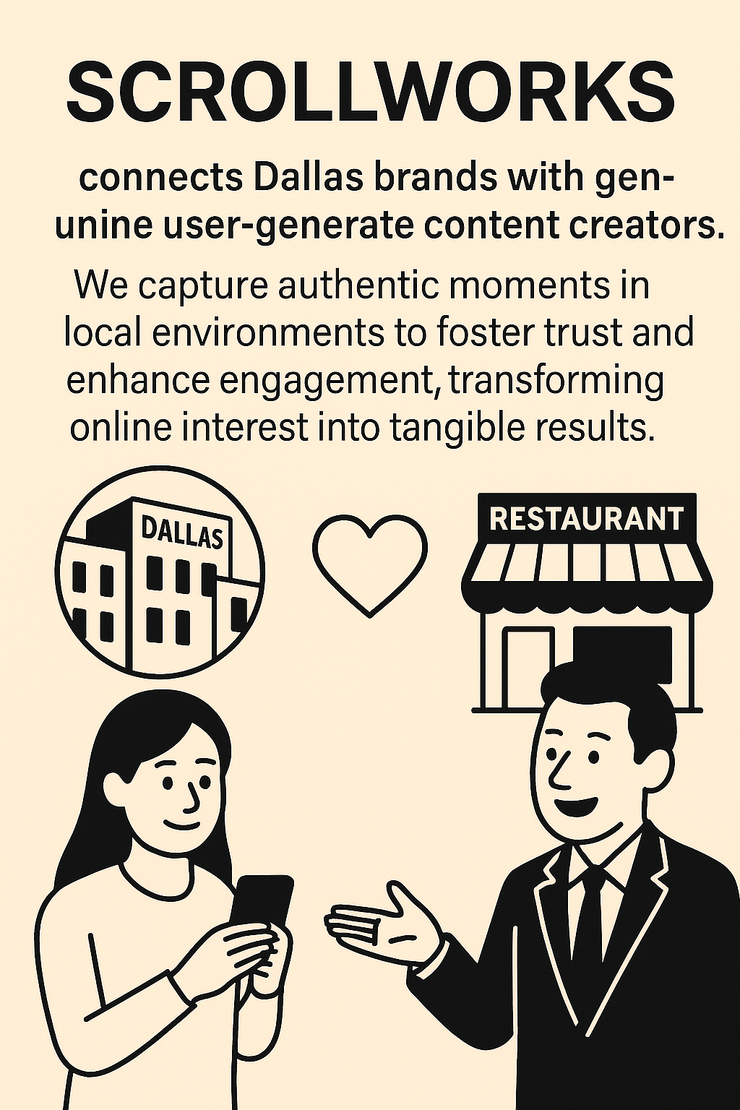 Scrollworks Agency connects Dallas brands with genuine user-generated content creators. We capture authentic moments in local environments to foster trust and enhance engagement, transforming online interest into tangible results.