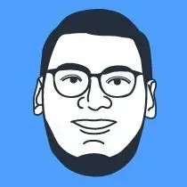 A drawing of a man 's face on a blue background.