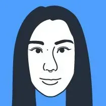 A drawing of a woman 's face on a blue background.