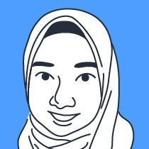 A black and white drawing of a woman wearing a hijab.