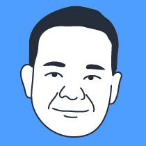 A drawing of a man 's face on a blue background.