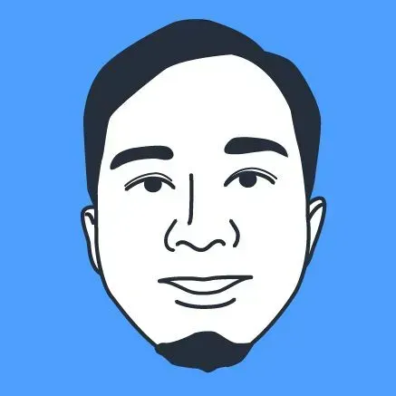 A drawing of a woman 's face with short hair on a blue background.