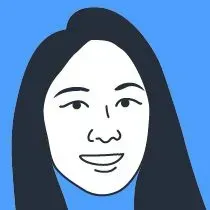 A black and white drawing of a woman 's face on a blue background.