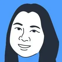 A drawing of a woman 's face with long hair on a blue background.