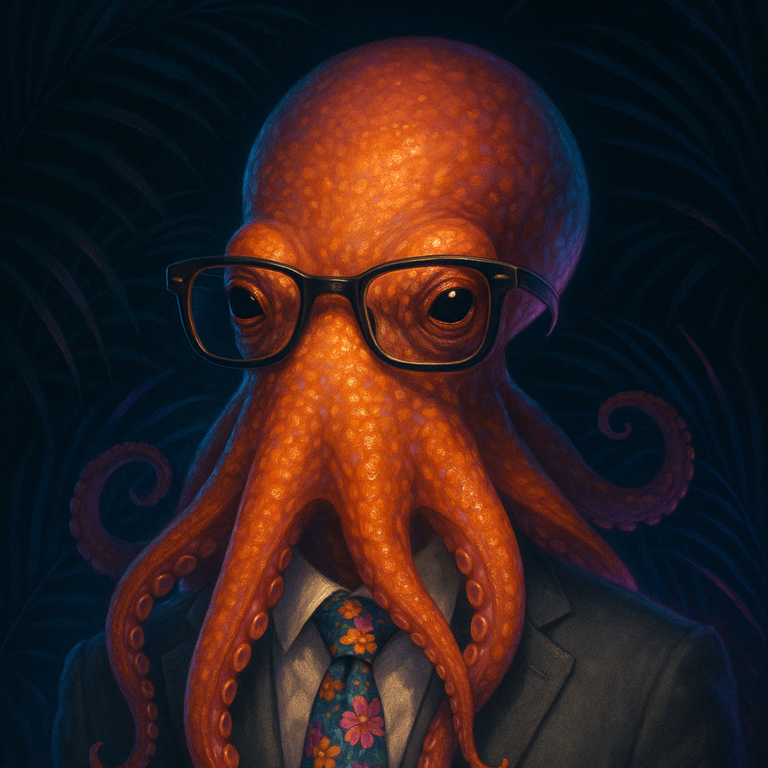spirit animal of an octopus wearing glasses