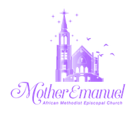 Logo of Mother Emanuel African Methodist Episcopal Church; purple church building and text.