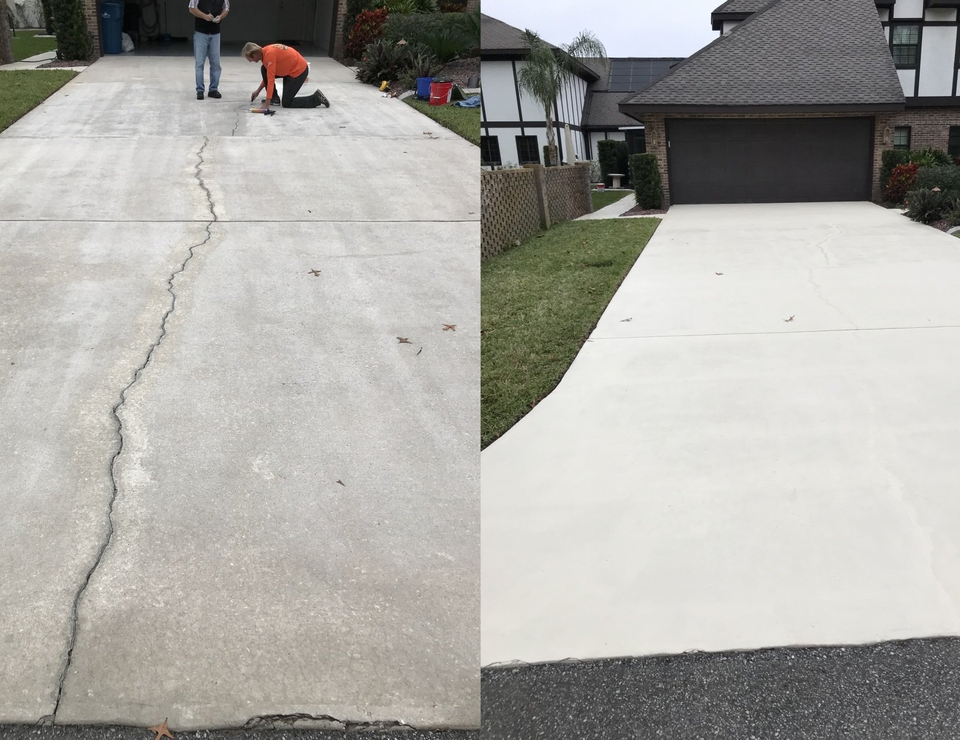 cracked driveway repaired before and after