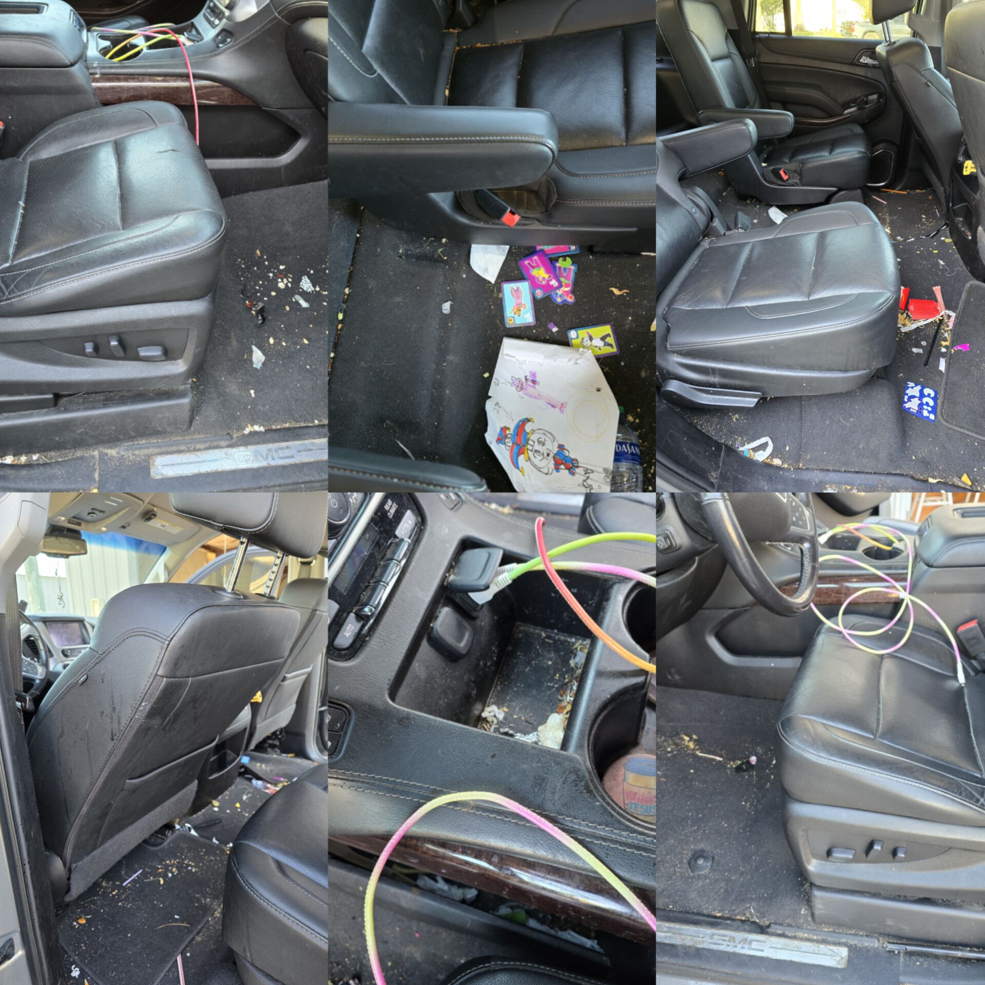 A collage of photos showing the inside of a car