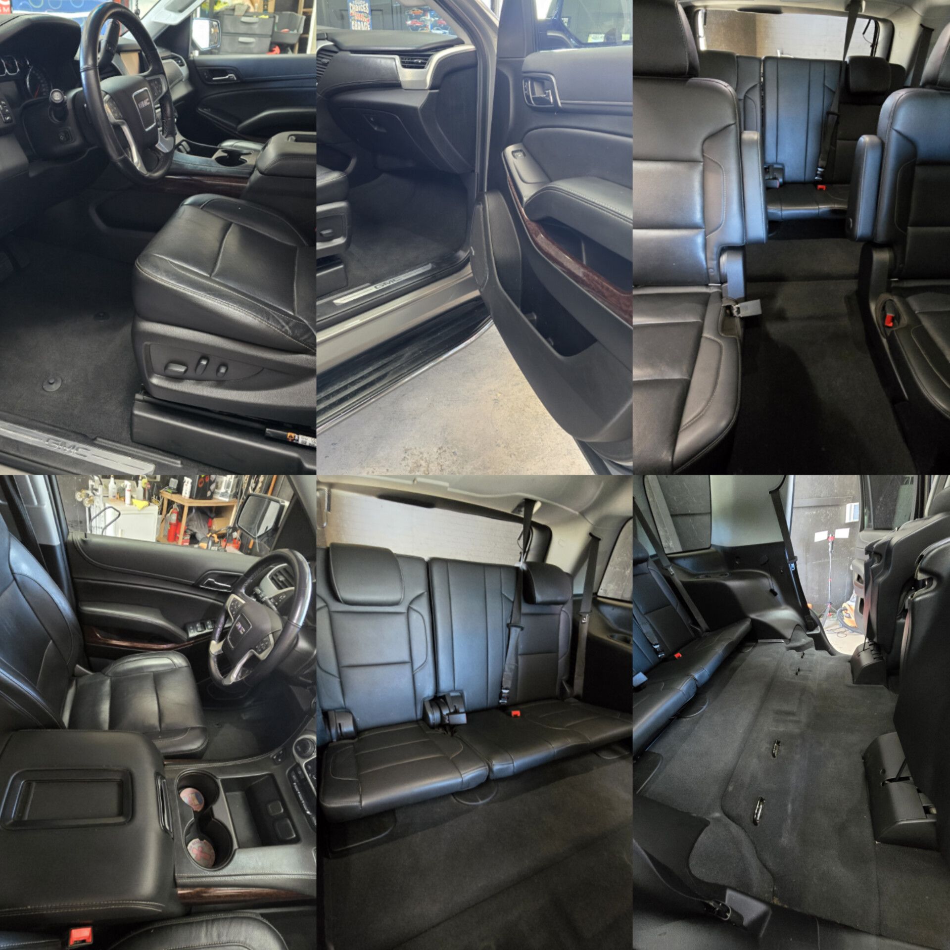 A collage of photos showing the interior of a car
