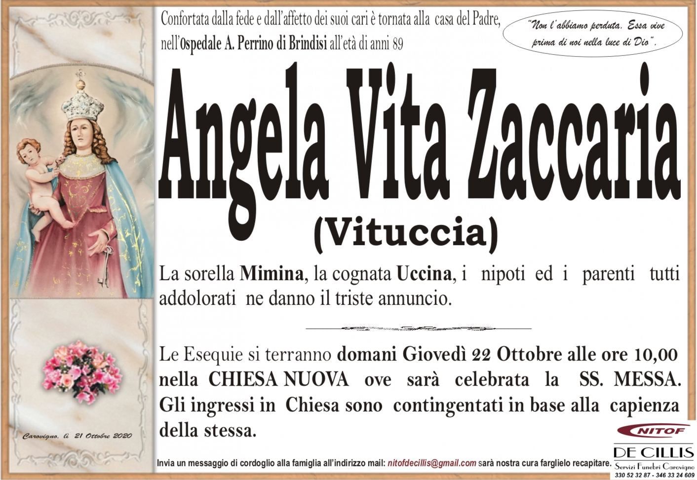 necrologio Angela Vita Zaccaria