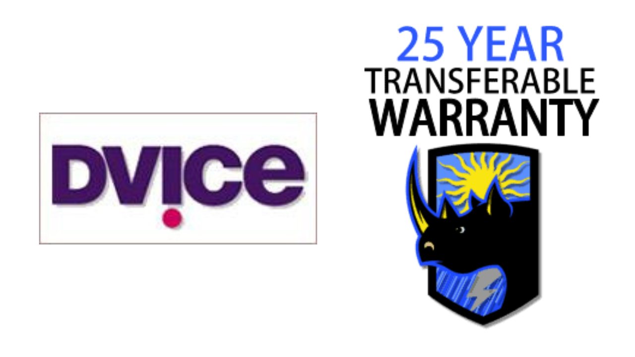 two logos for dvice and a 25 year transferable warranty