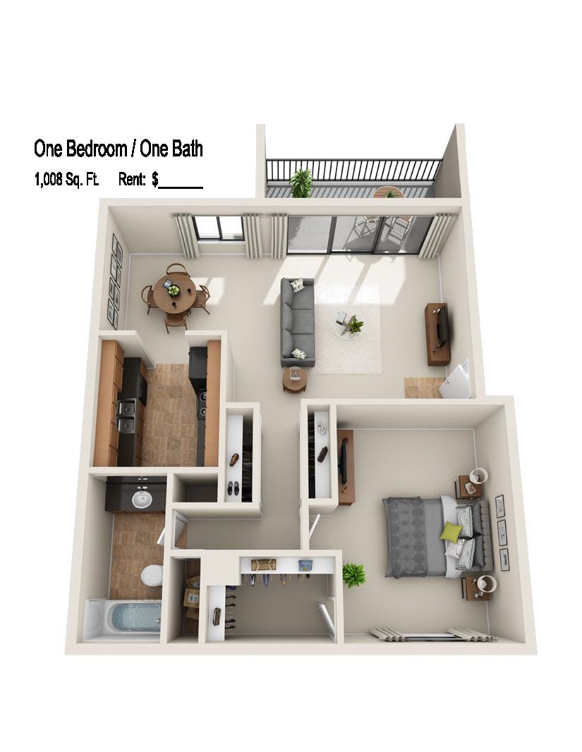1 bed 1 bath plan