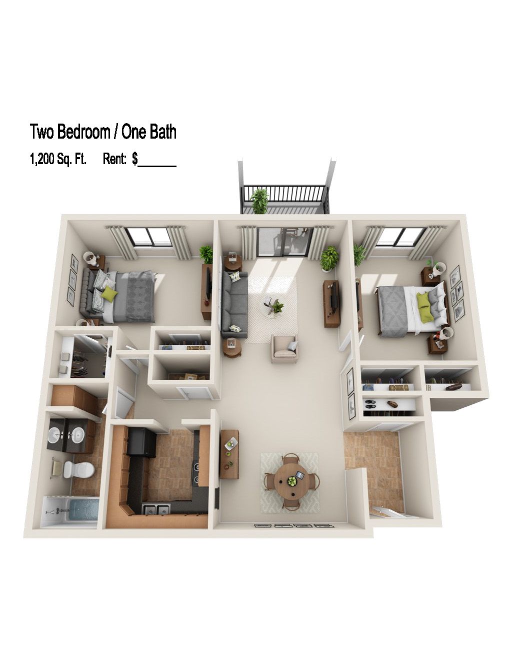2 bed 1 bath plan