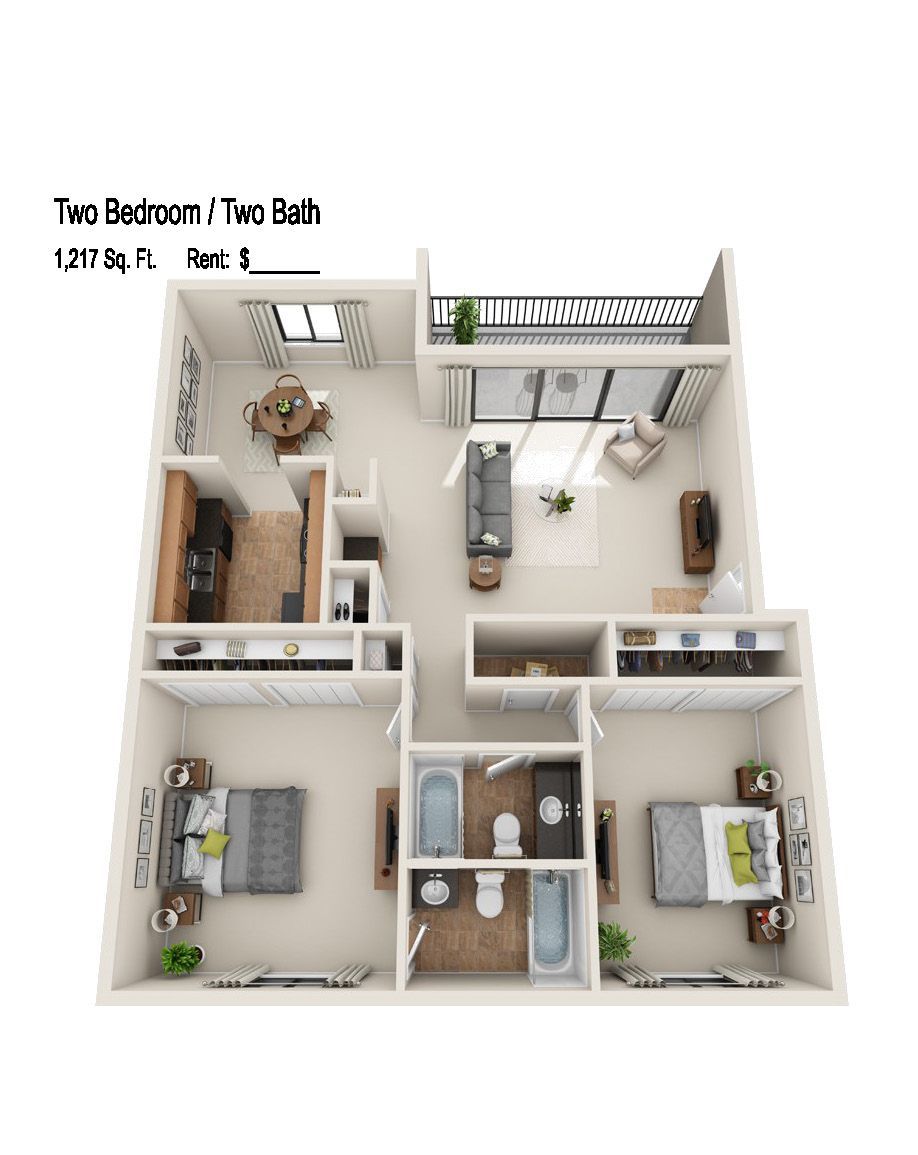 2 bed 2 bath floor plan