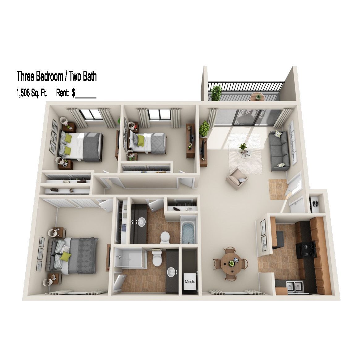 3 bed 2 bath