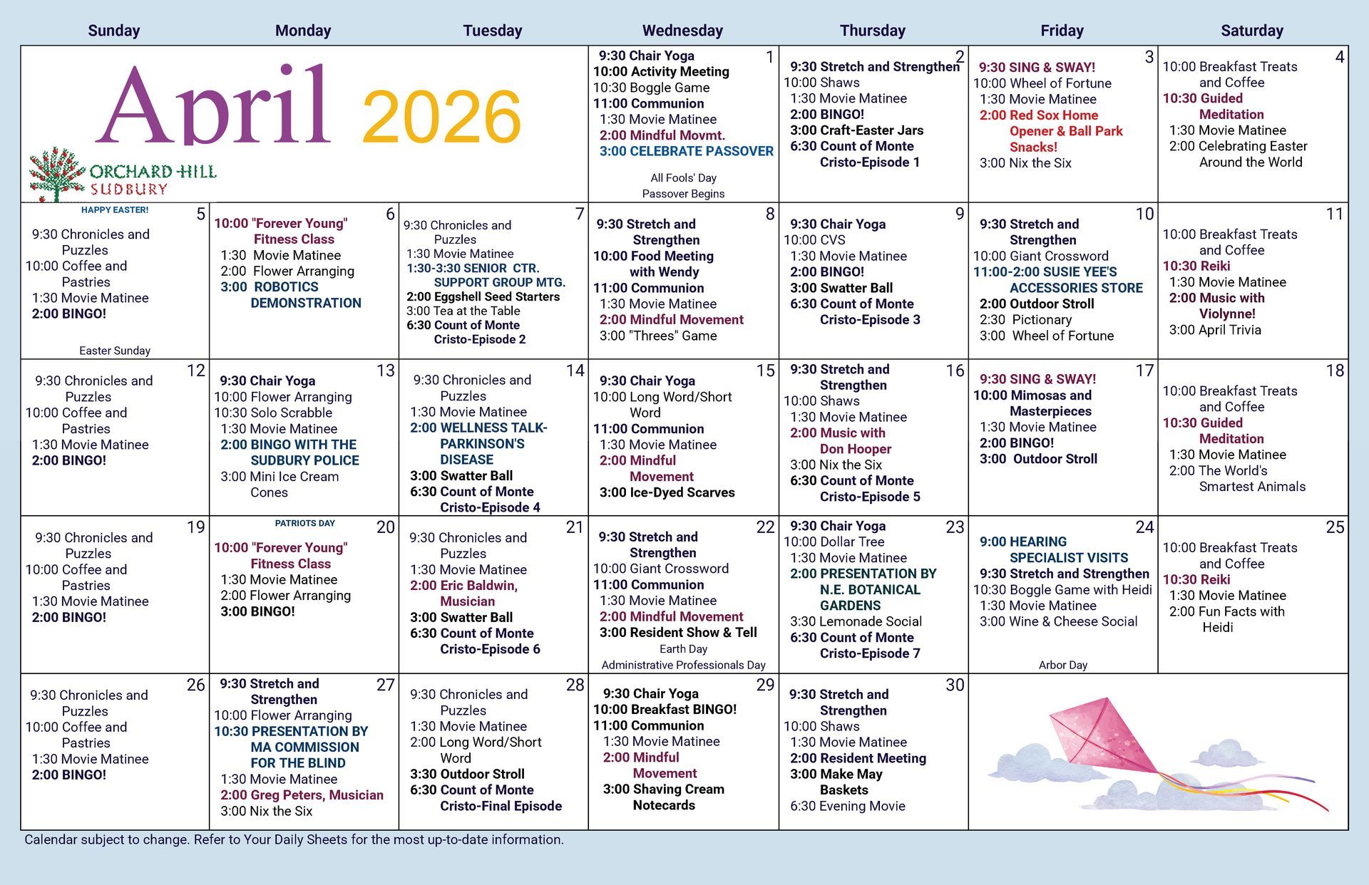 October Events Calendar