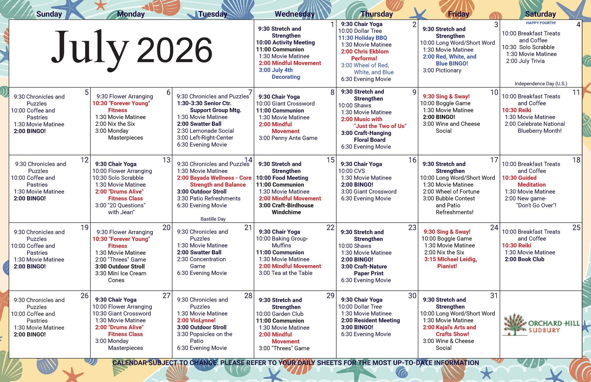 July Events Calendar