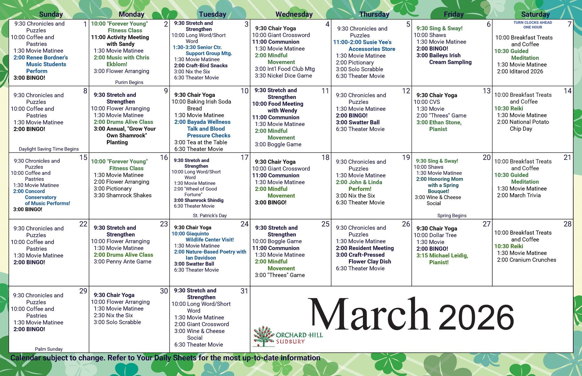 October Events Calendar