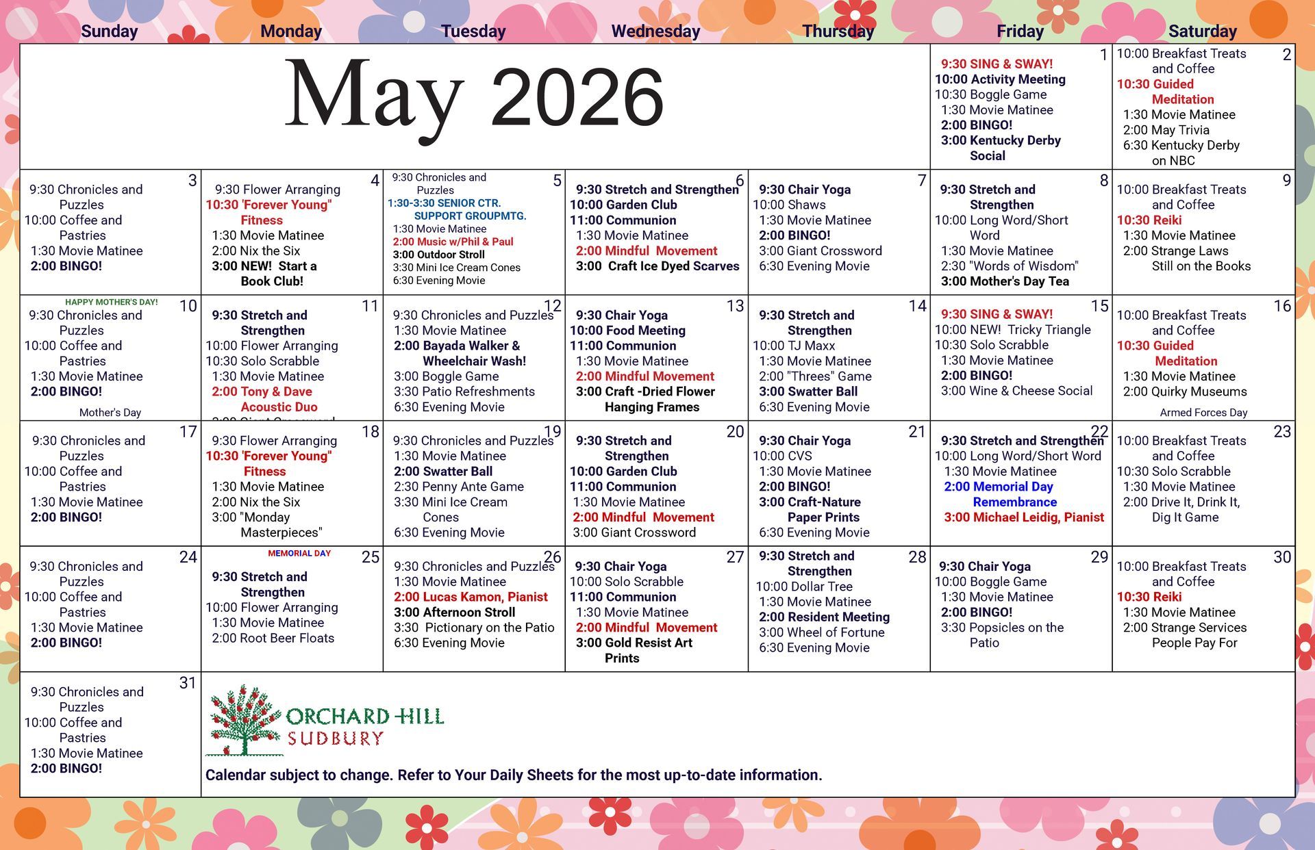 May Events Calendar