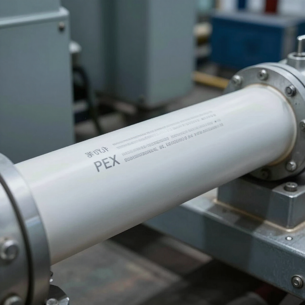 Un tubo industrial blanco con la etiqueta