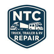 A red and silver logo for naper truck center