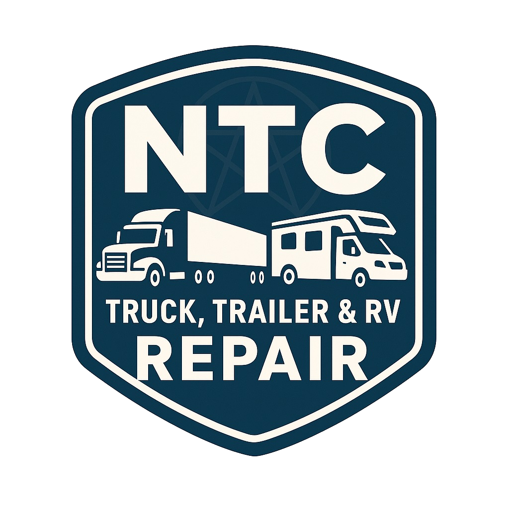 A red and silver logo for naper truck center