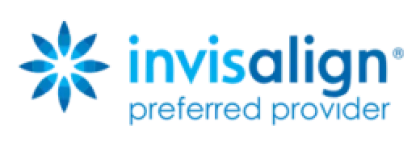 A logo for invisalign preferred provider with a blue flower