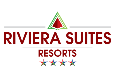 The logo for riviera suites resorts has a triangle and stars on it.