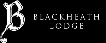 The blackheath lodge logo is white on a black background.