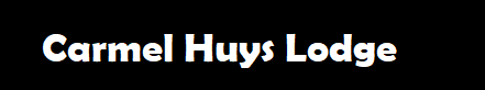 Carmel huys lodge is written in white on a black background
