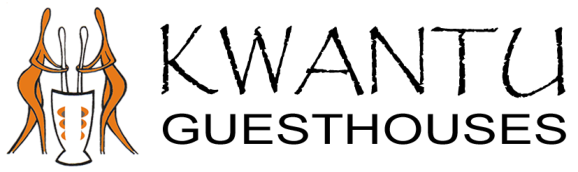 A logo for kwantu guesthouses with a picture of a person holding a cup.