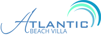 The logo for atlantic beach villa is blue and green