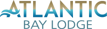 The logo for atlantic bay lodge has a wave on it.