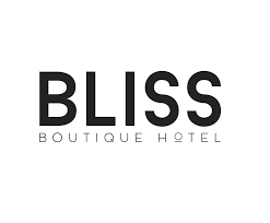 The bliss boutique hotel logo is black and white on a white background.