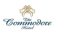 The logo for the commodore hotel has two lions on it.
