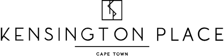 A black and white logo for kensington place in cape town