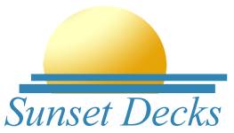The logo for sunset decks shows a sunset over the ocean
