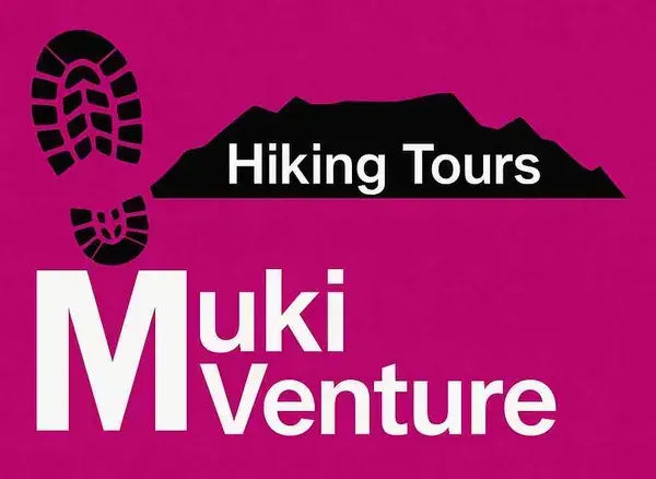 A logo for hiking tours with a mountain in the background